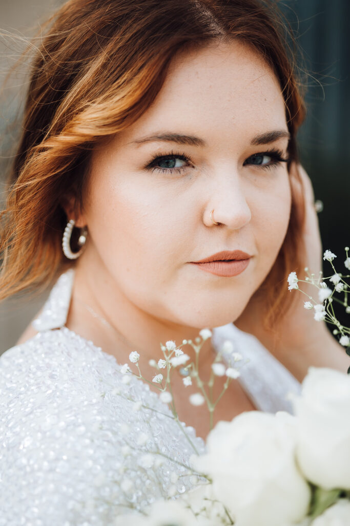 close up of a bride and her wedding makeup at her 21c Museum Hotel Nashville wedding