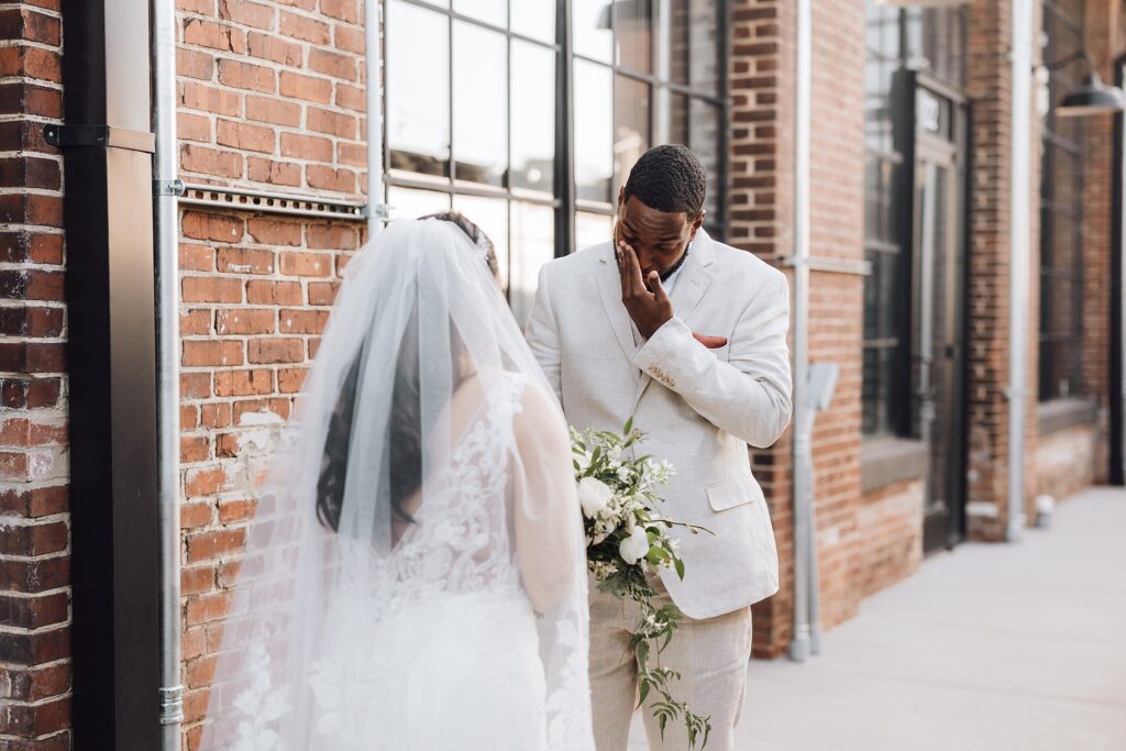 groom emotional over seeing his bride at their Ozari Nashville wedding