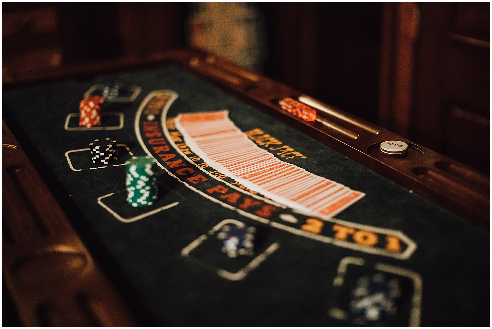 details of a poker table in the getting ready room