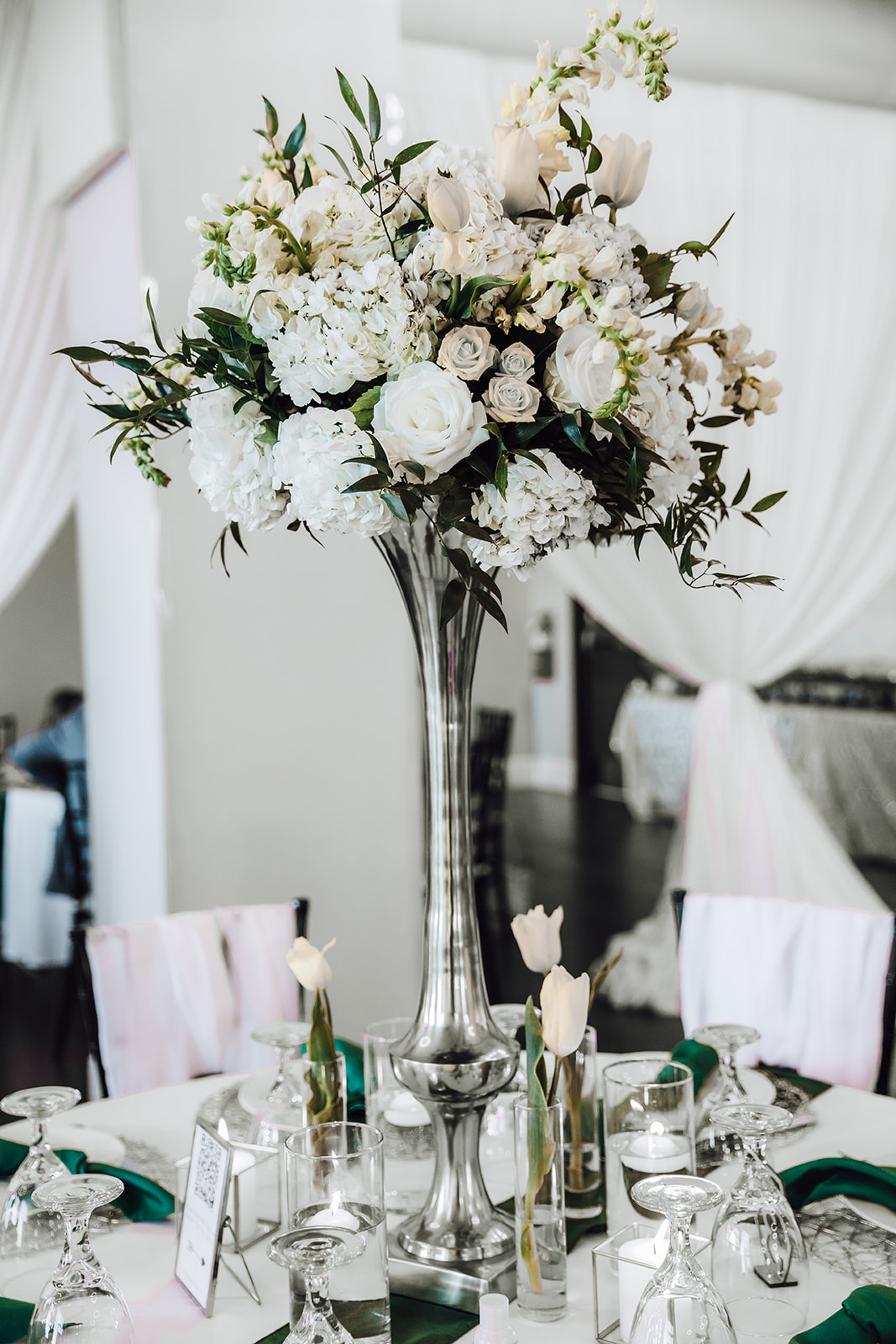 Details of a White floral centerpiece at The View At Fountains Wedding